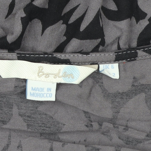 Boden Women’s Grey Floral Wrap Blouse UK 6 V-Neck Long Sleeve Top