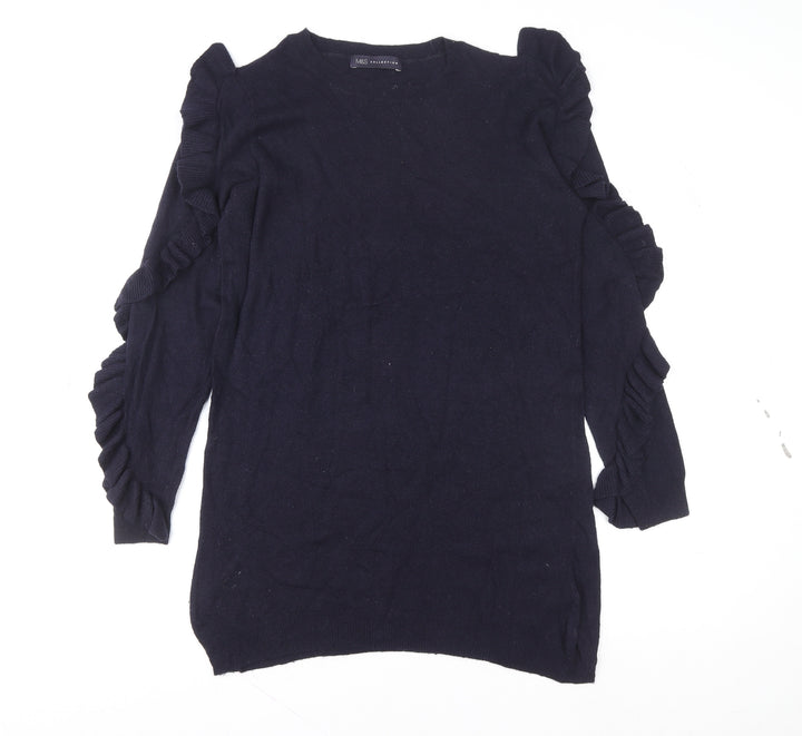 Marks and Spencer Womens Blue Ruffle Sleeve Knit Blouse UK 12