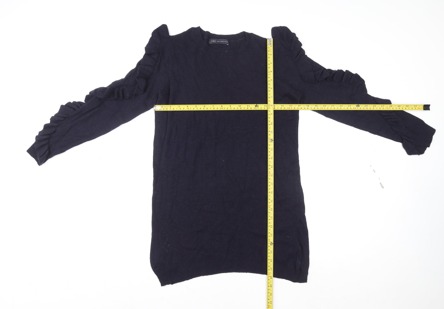 Marks and Spencer Womens Blue Ruffle Sleeve Knit Blouse UK 12