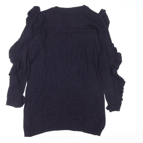 Marks and Spencer Womens Blue Ruffle Sleeve Knit Blouse UK 12