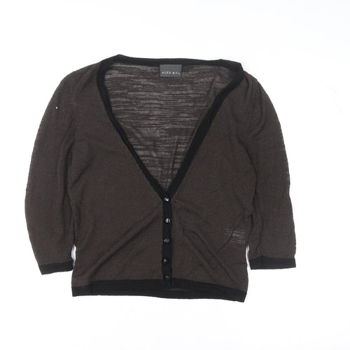 Alex & Co. Women Brown 3/4 Sleeve Knit V-Neck Cardigan Size 10
