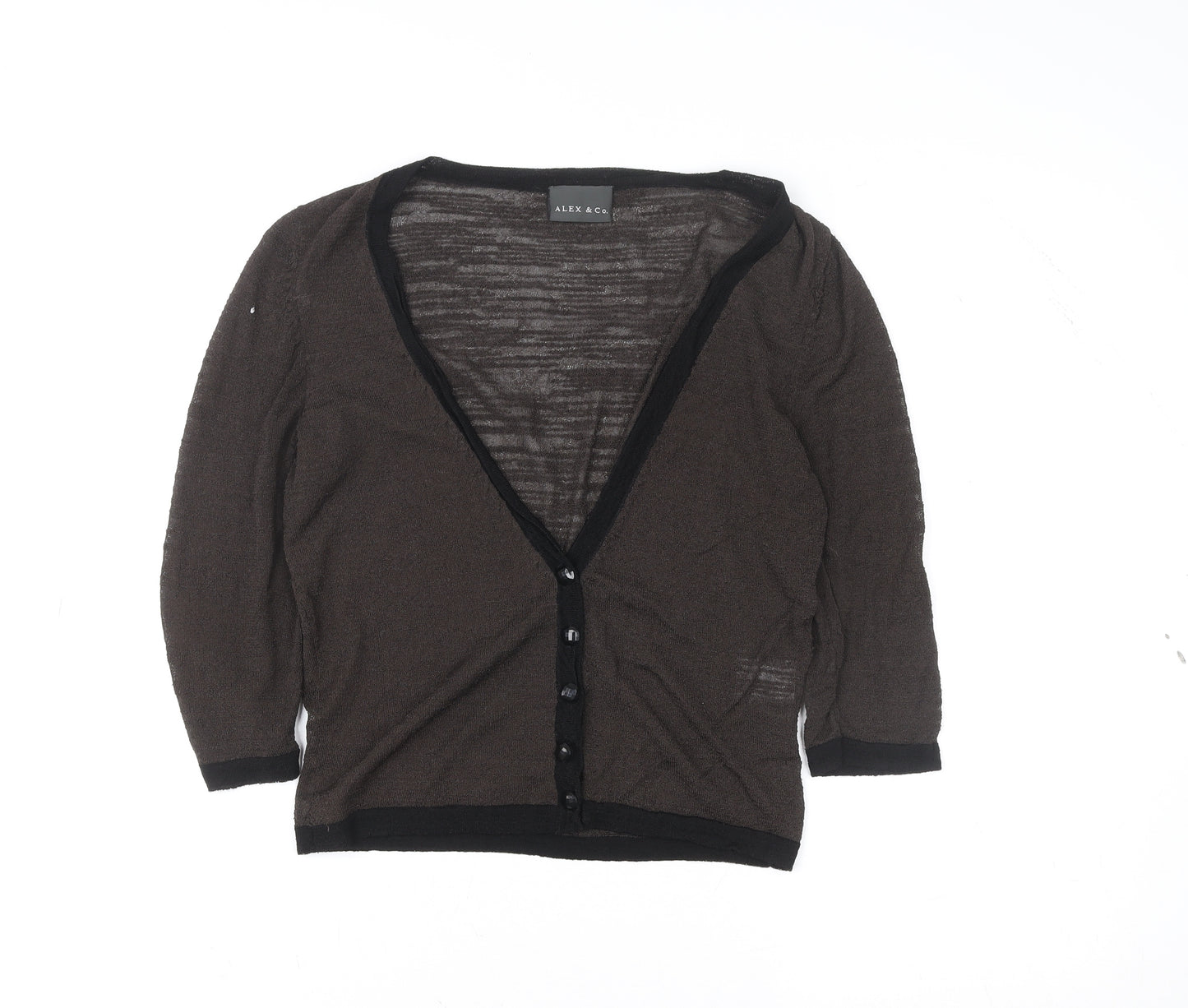 Alex & Co. Women Brown 3/4 Sleeve Knit V-Neck Cardigan Size 10