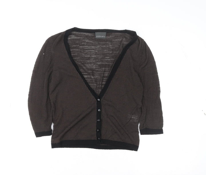 Alex & Co. Women Brown 3/4 Sleeve Knit V-Neck Cardigan Size 10