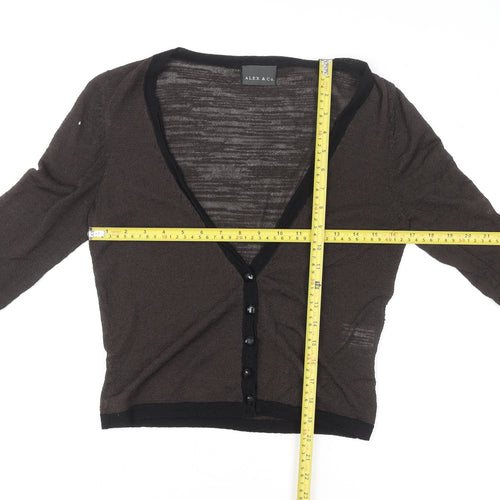 Alex & Co. Women Brown 3/4 Sleeve Knit V-Neck Cardigan Size 10