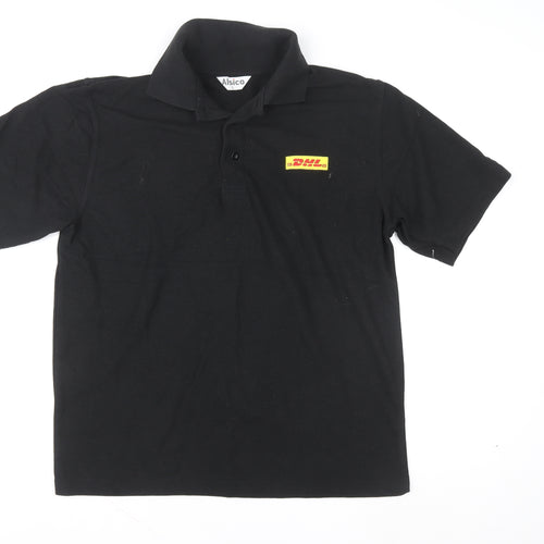 Alsico Men's Black Short Sleeve Work Polo Shirt L With DHL Logo