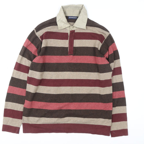 Springfield Men’s Multicoloured Striped Long Sleeve Cotton Polo S