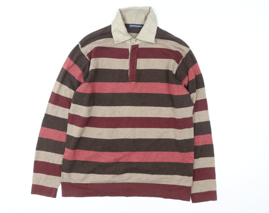 Springfield Men’s Multicoloured Striped Long Sleeve Cotton Polo S