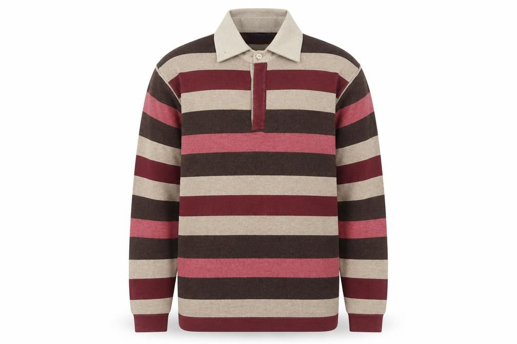Front view of Springfield Men’s Multicoloured Striped Long Sleeve Cotton Polo S