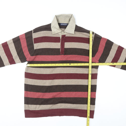 Springfield Men’s Multicoloured Striped Long Sleeve Cotton Polo S