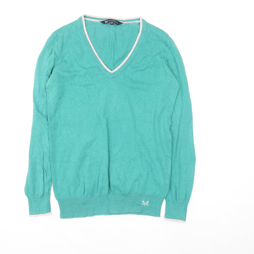 Crew Clothing Company Women's Green Size 8 V-Neck Cotton Cashmere Sweater