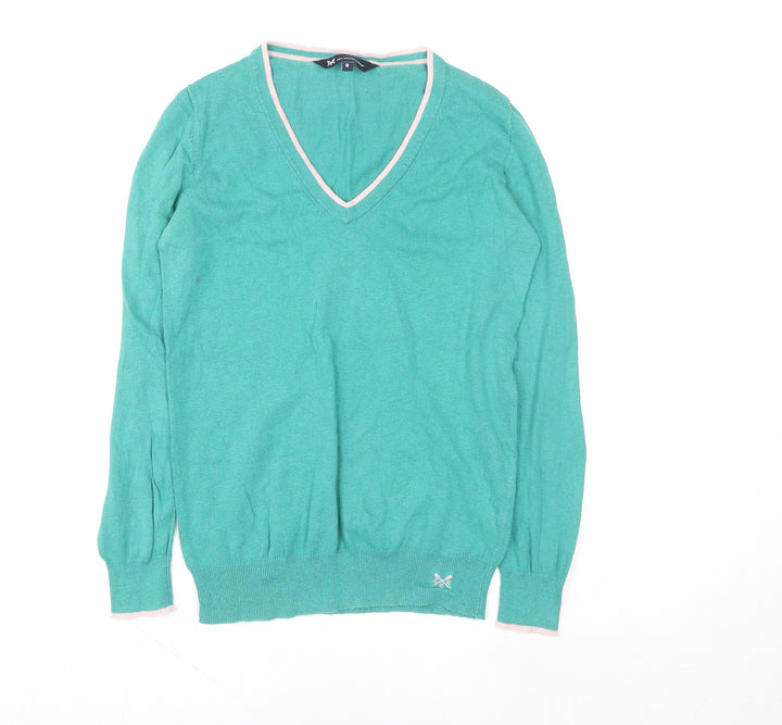 Crew Clothing Company Women's Green Size 8 V-Neck Cotton Cashmere Sweater