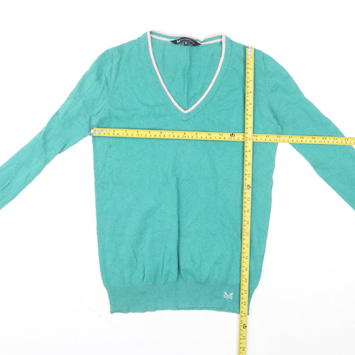 Crew Clothing Company Women's Green Size 8 V-Neck Cotton Cashmere Sweater