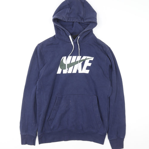 Nike Men's Blue Pullover Hoodie S Graphic Logo Fleece Sweatshirt