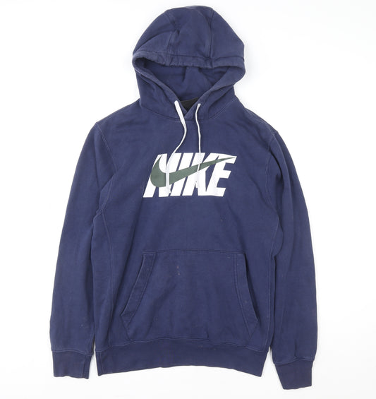 Nike Men's Blue Pullover Hoodie S Graphic Logo Fleece Sweatshirt