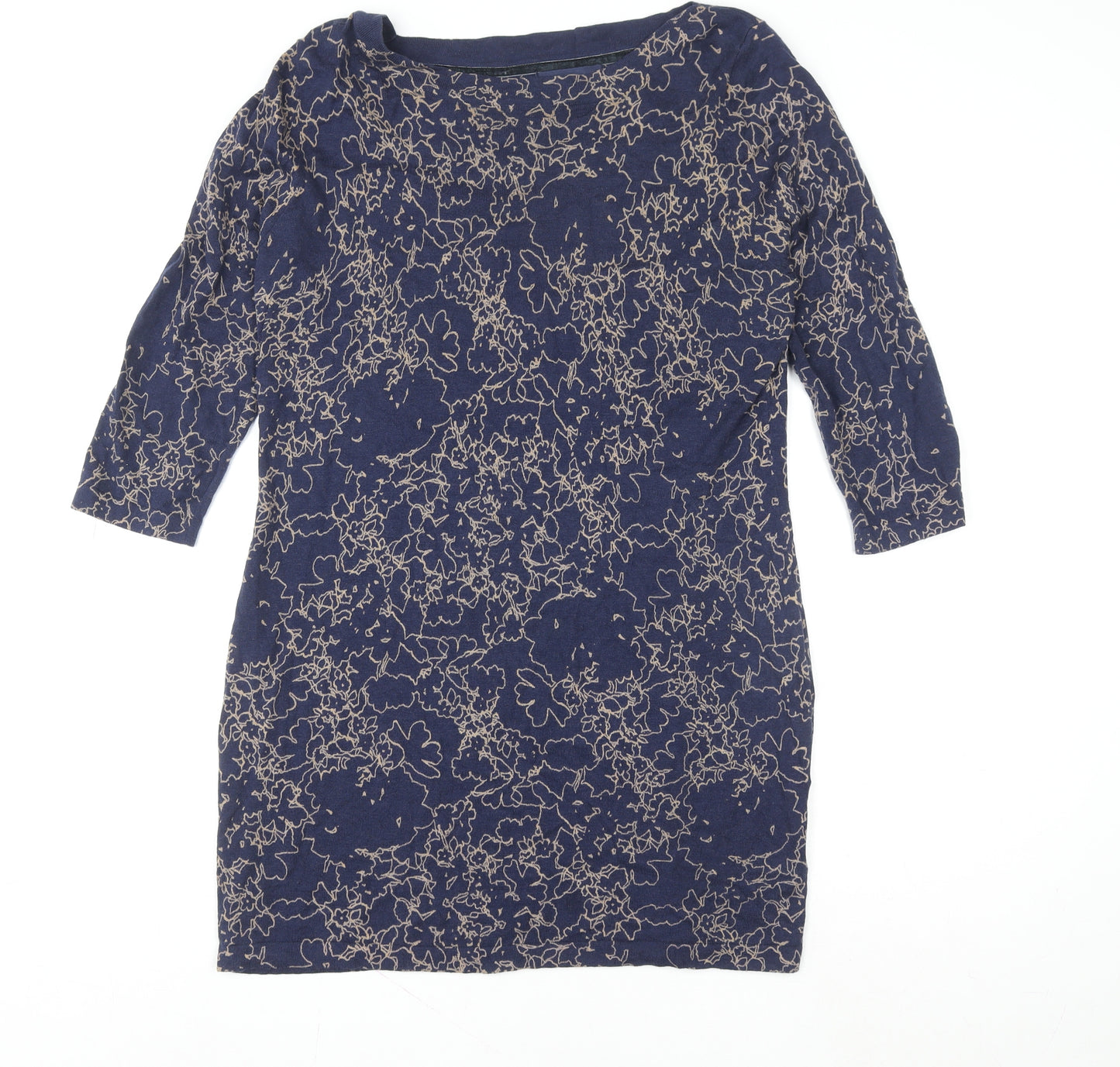 Next Women’s Blue Floral Shift Dress Size 14 Knit 3/4 Sleeve