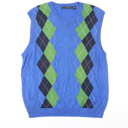 Greg Norman Men's Blue Argyle V-Neck Golf Sleeveless Vest L