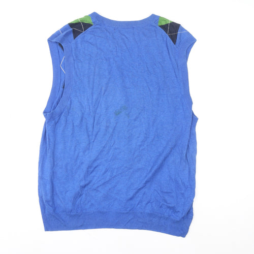 Greg Norman Men's Blue Argyle V-Neck Golf Sleeveless Vest L