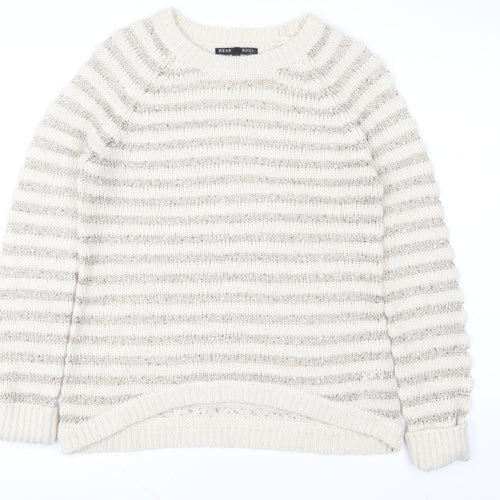 Heart & Soul Women’s Beige Striped Knit Jumper Size 12 Crew Neck