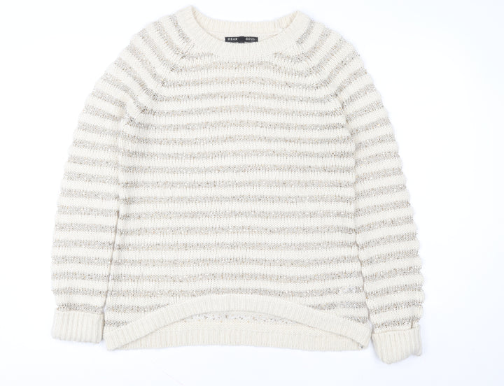 Heart & Soul Women’s Beige Striped Knit Jumper Size 12 Crew Neck