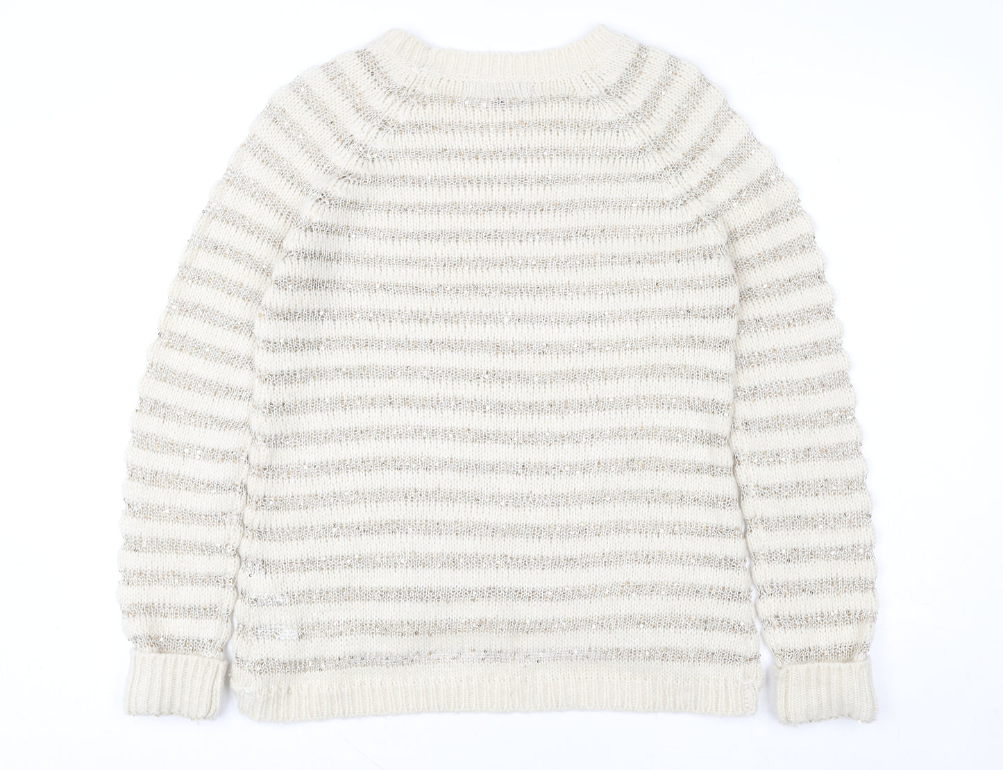 Heart & Soul Women’s Beige Striped Knit Jumper Size 12 Crew Neck