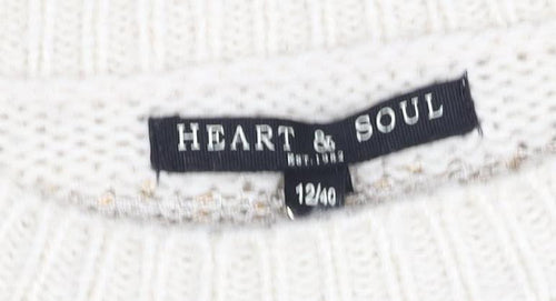 Heart & Soul Women’s Beige Striped Knit Jumper Size 12 Crew Neck