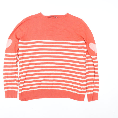 Mint Velvet Women Coral Stripe Heart Elbow Cotton Blend Pullover Jumper Size 12