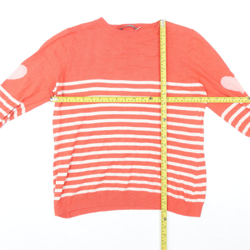 Mint Velvet Women Coral Stripe Heart Elbow Cotton Blend Pullover Jumper Size 12