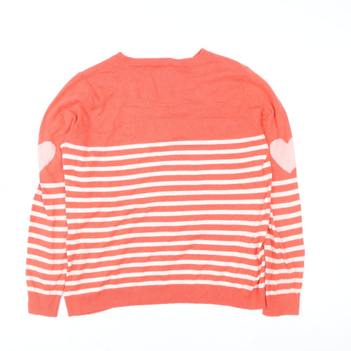Mint Velvet Women Coral Stripe Heart Elbow Cotton Blend Pullover Jumper Size 12