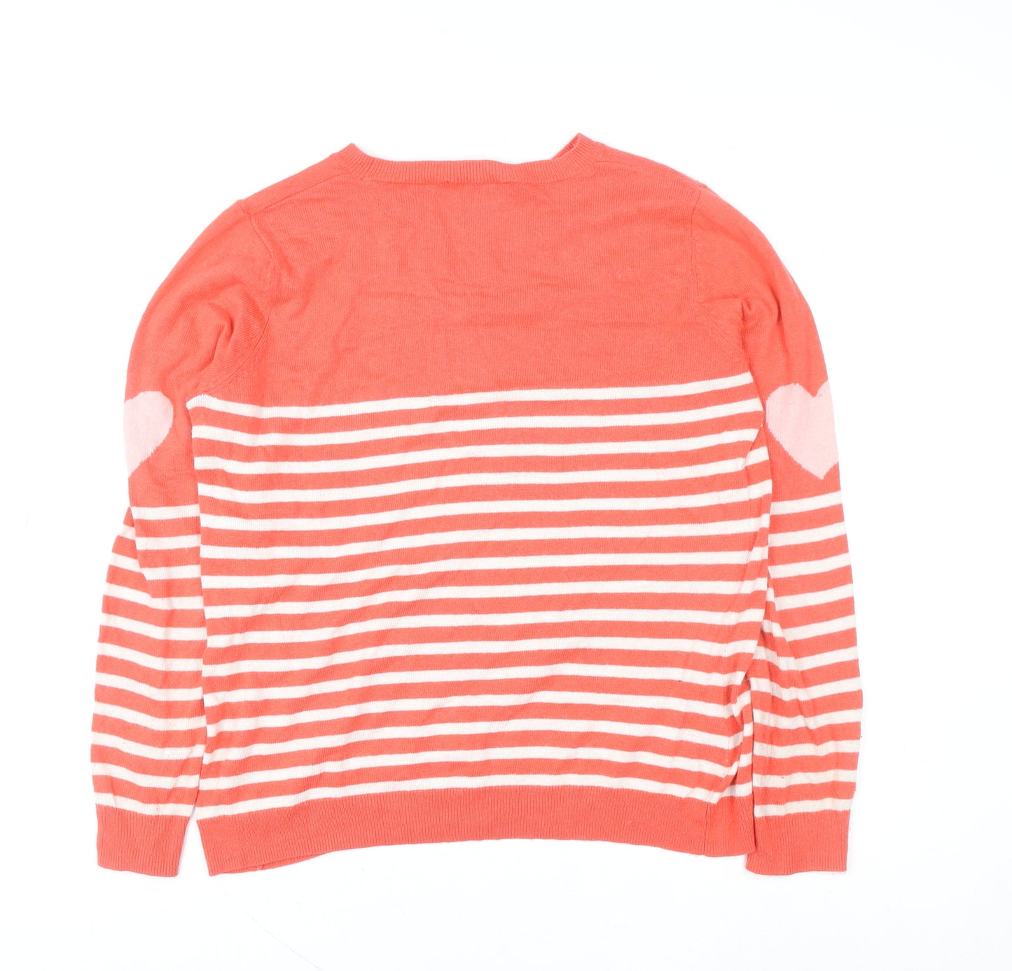 Mint Velvet Women Coral Stripe Heart Elbow Cotton Blend Pullover Jumper Size 12