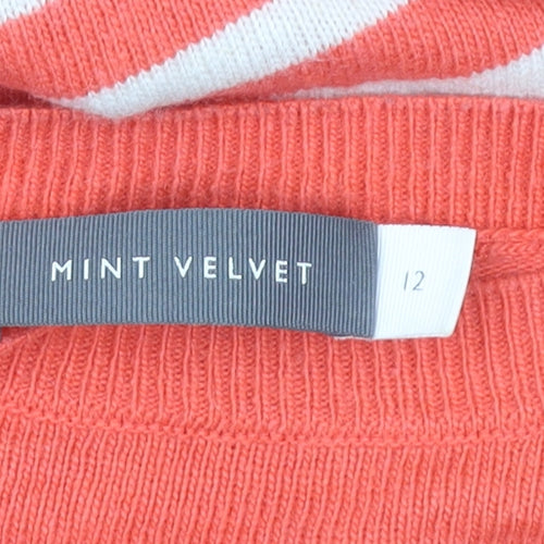 Mint Velvet Women Coral Stripe Heart Elbow Cotton Blend Pullover Jumper Size 12
