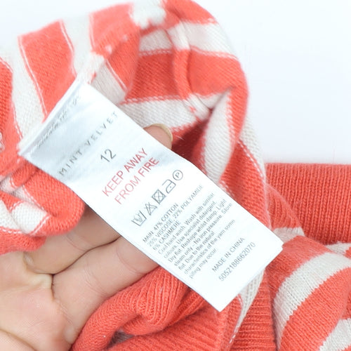 Mint Velvet Women Coral Stripe Heart Elbow Cotton Blend Pullover Jumper Size 12