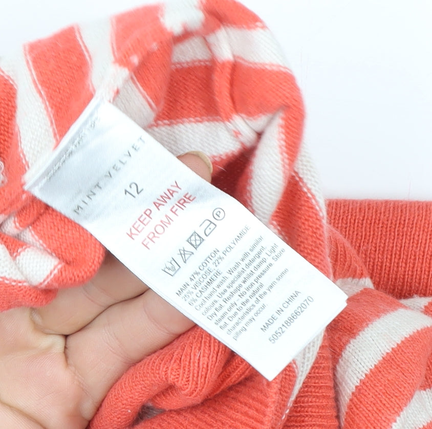 Mint Velvet Women Coral Stripe Heart Elbow Cotton Blend Pullover Jumper Size 12