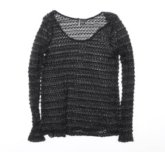 Sparkle & Fade Women's Black Crochet Sheer Long Sleeve Blouse Size L