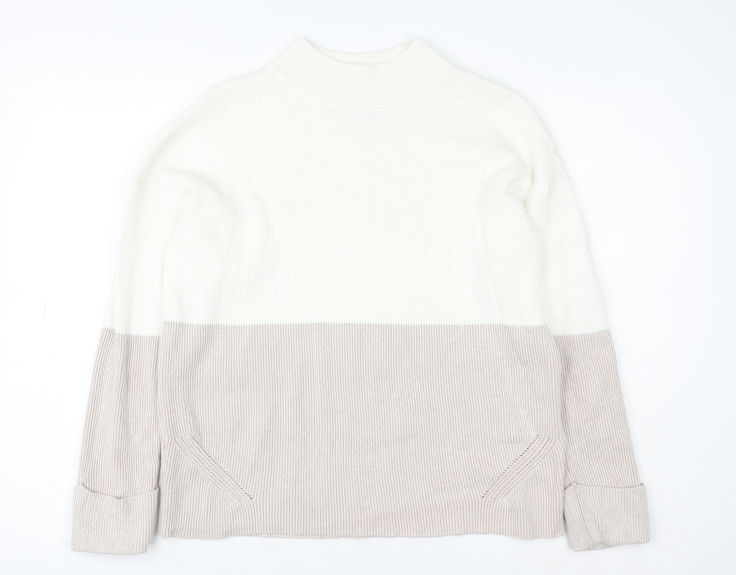 Paul Costelloe Living Women Beige & White Pullover Sweatshirt Small
