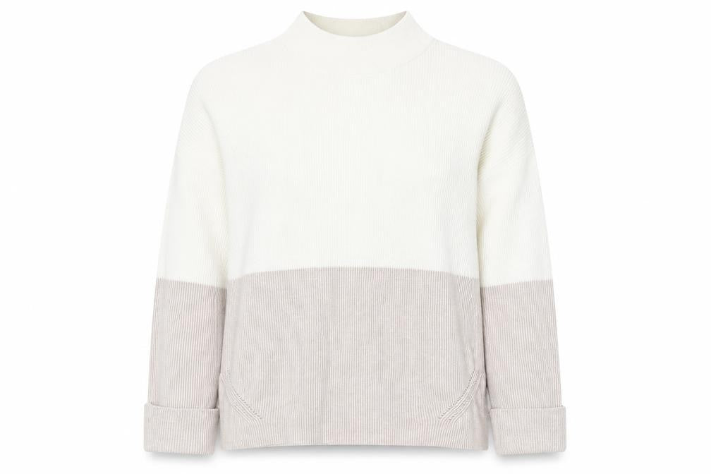 Front view of Paul Costelloe Living Women Beige & White Pullover Sweatshirt Small
