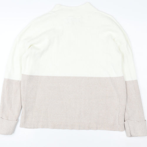 Paul Costelloe Living Women Beige & White Pullover Sweatshirt Small