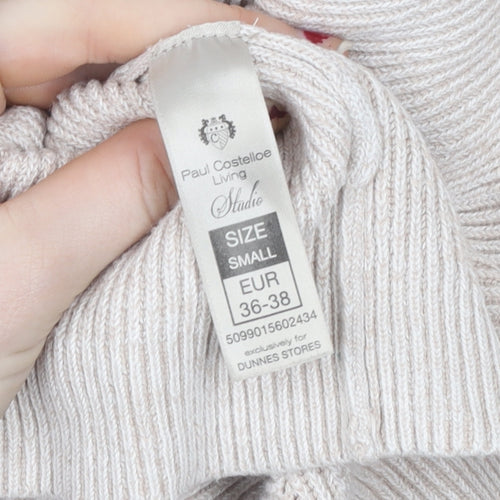 Paul Costelloe Living Women Beige & White Pullover Sweatshirt Small