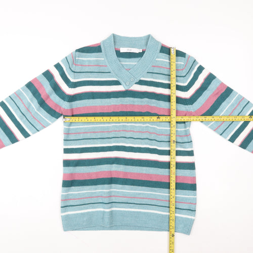 ISLE Women’s Multicoloured Striped Acrylic V-Neck Pullover Jumper Size S 10-12