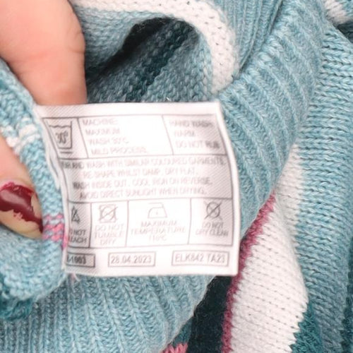 ISLE Women’s Multicoloured Striped Acrylic V-Neck Pullover Jumper Size S 10-12