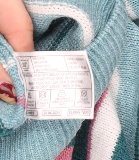 ISLE Women’s Multicoloured Striped Acrylic V-Neck Pullover Jumper Size S 10-12