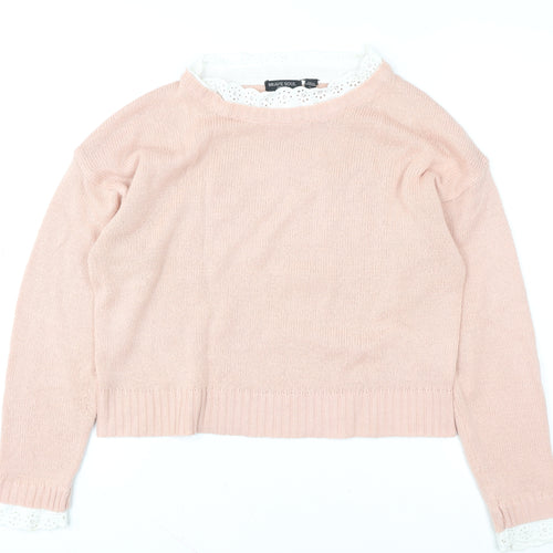 Brave Soul Women's Pink Lace Trim Crew Neck Knit Jumper Size S
