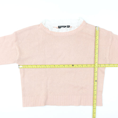 Brave Soul Women's Pink Lace Trim Crew Neck Knit Jumper Size S
