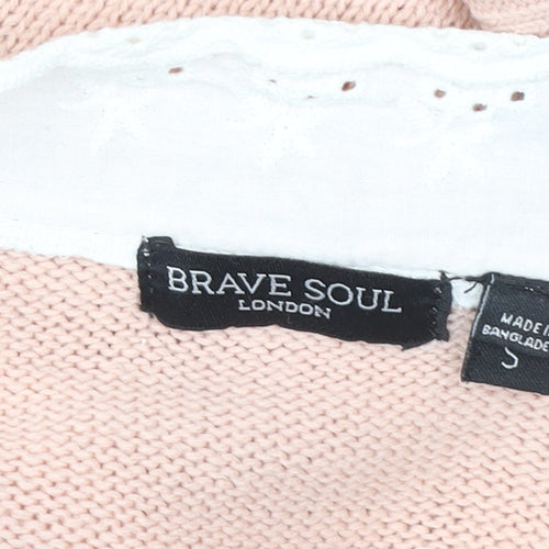 Brave Soul Women's Pink Lace Trim Crew Neck Knit Jumper Size S