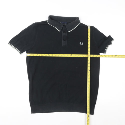 Fred Perry Men's Black Cotton Polo Shirt Size L Regular Fit