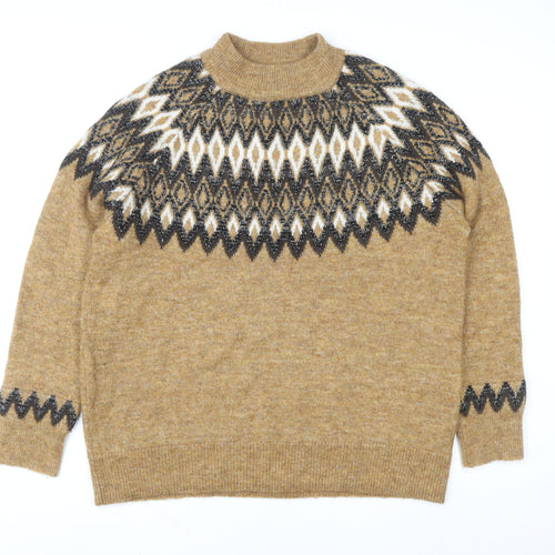 b.young Women Beige Fair Isle Knit Wool Blend Jumper Size 2XL