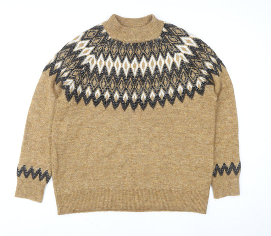 b.young Women Beige Fair Isle Knit Wool Blend Jumper Size 2XL