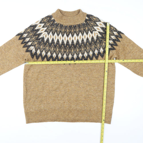 b.young Women Beige Fair Isle Knit Wool Blend Jumper Size 2XL