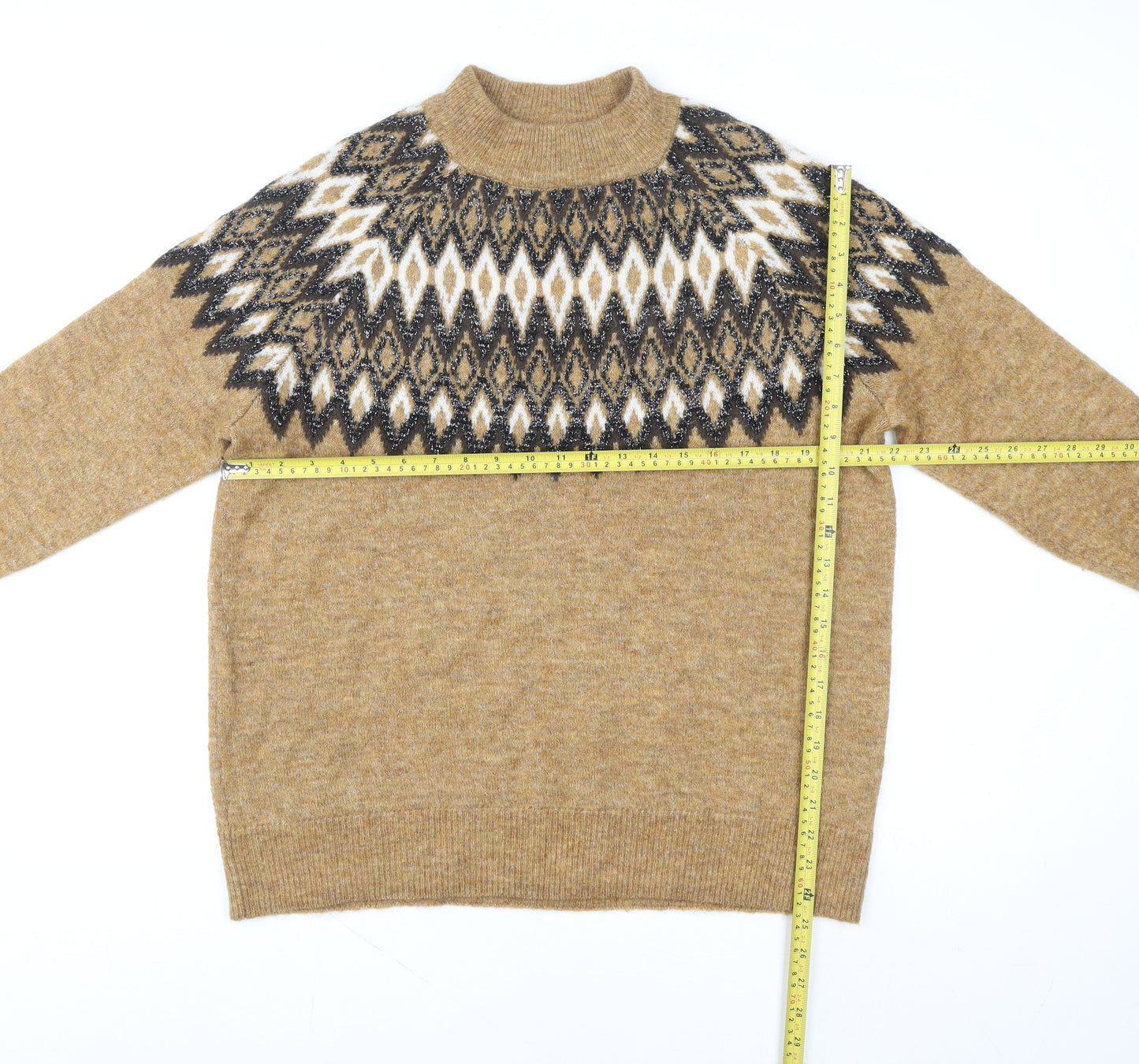 b.young Women Beige Fair Isle Knit Wool Blend Jumper Size 2XL