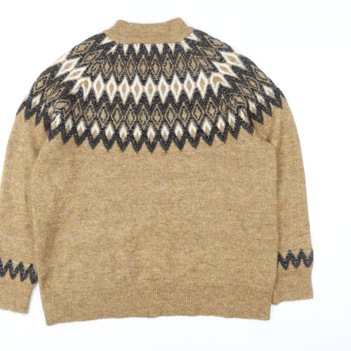 b.young Women Beige Fair Isle Knit Wool Blend Jumper Size 2XL