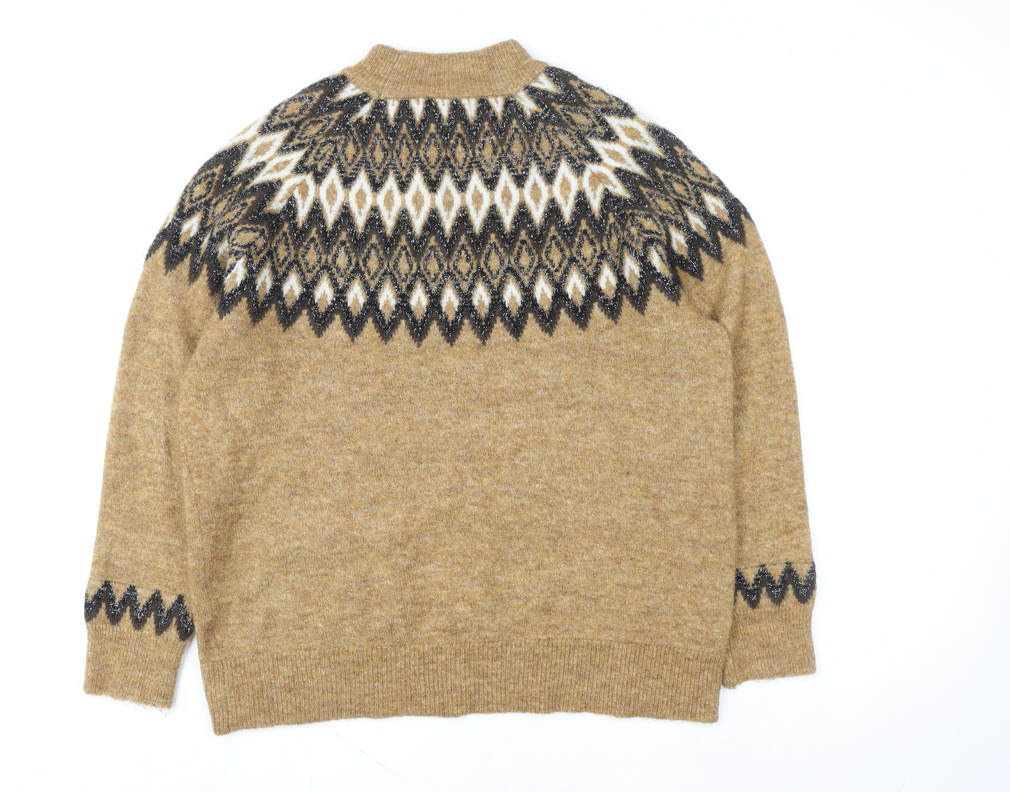 b.young Women Beige Fair Isle Knit Wool Blend Jumper Size 2XL